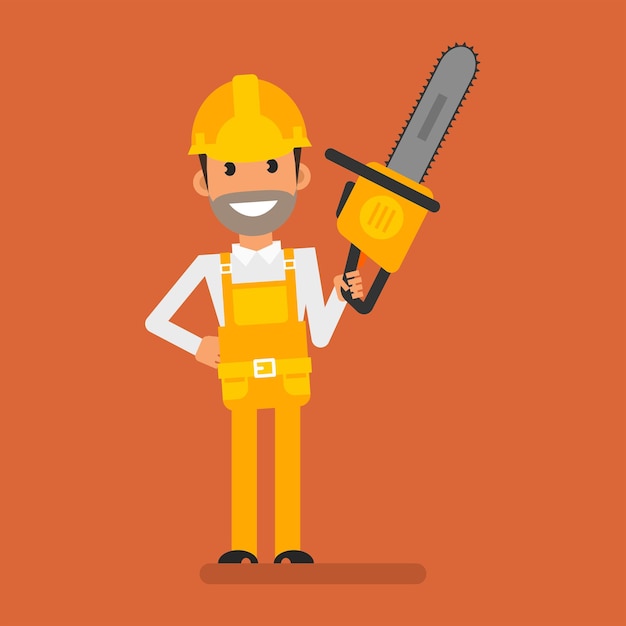 Builder holding chainsaw and smiling