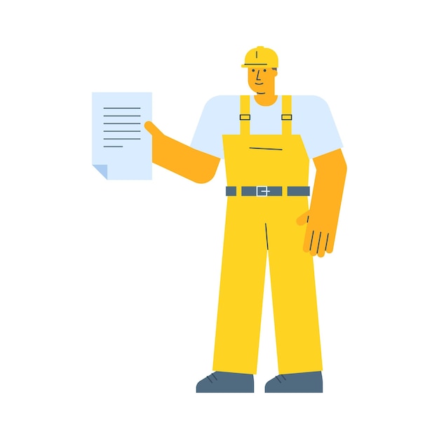 Vector builder holding document and smiling