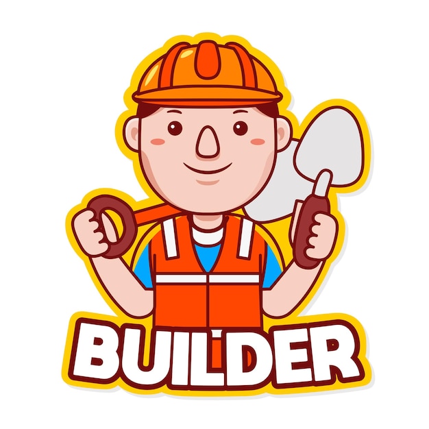 Builder Profession Mascot Logo Vector in Cartoon Style