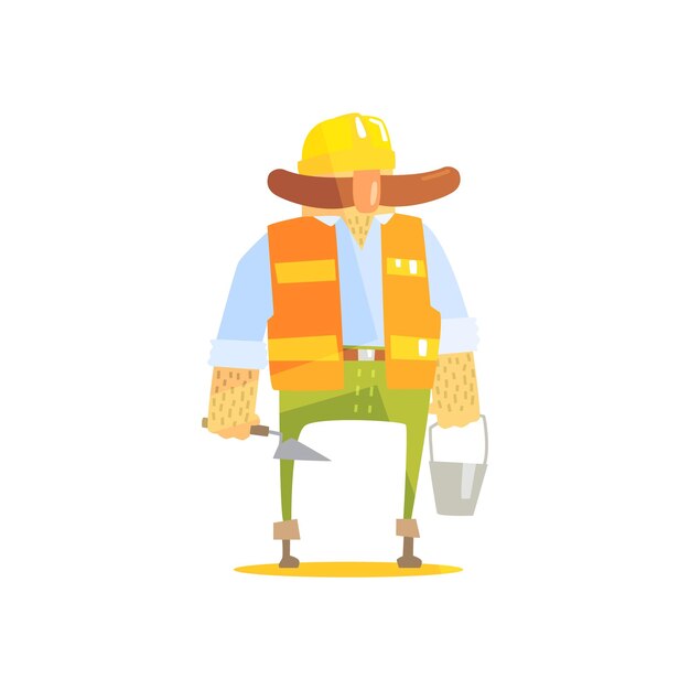 Builder With Trowel And Bucket On Construction Site