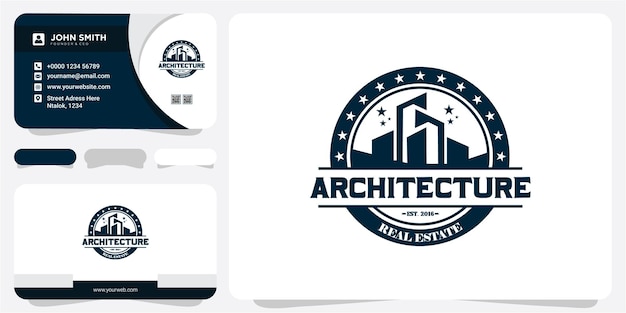 Building architecture badge logo design with business card. real estate logo design