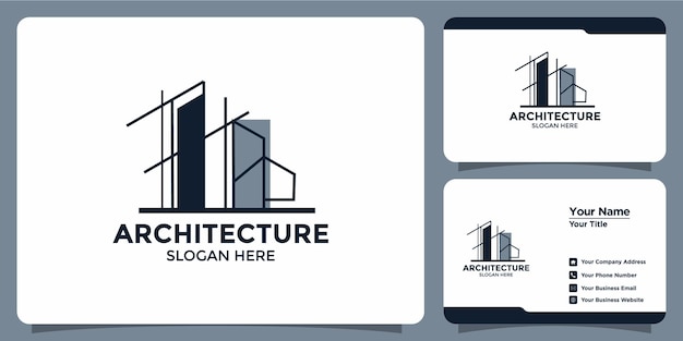 Costruzione del logo dell'architettura con il design del logo della struttura astratta e il marchio del biglietto da visita