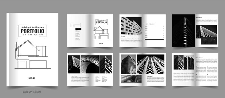 Vector building architecture portfolio design template and interior design template