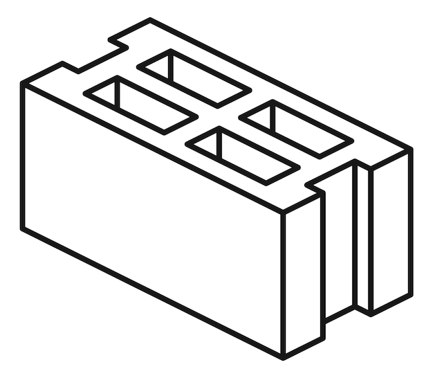 Значок строительного блока. бетонный или глиняный пустотелый кирпич, изолированные на белом фоне