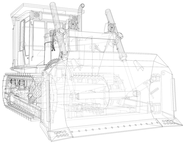 Building bulldozer illustration vector Wireframe line isolated Vector rendering of 3d