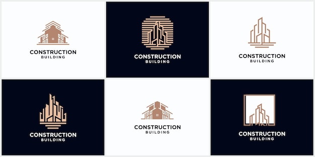갈색 색상의 건물 건설 비즈니스 로고입니다. 기하학적 라인 로고. 부동산 로고 템플릿 벡터 아이콘 디자인