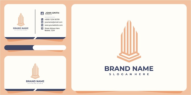 Логотип строительного бизнеса. Логотип геометрической линии с дизайном визитной карточки