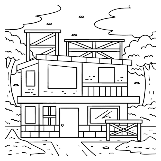 Building Under Construction Coloring Page for Kids