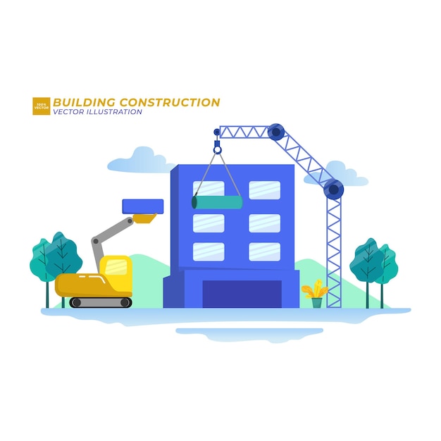 Vector building construction flat illustration city build