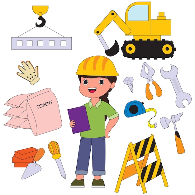 building and construction illustration vector set