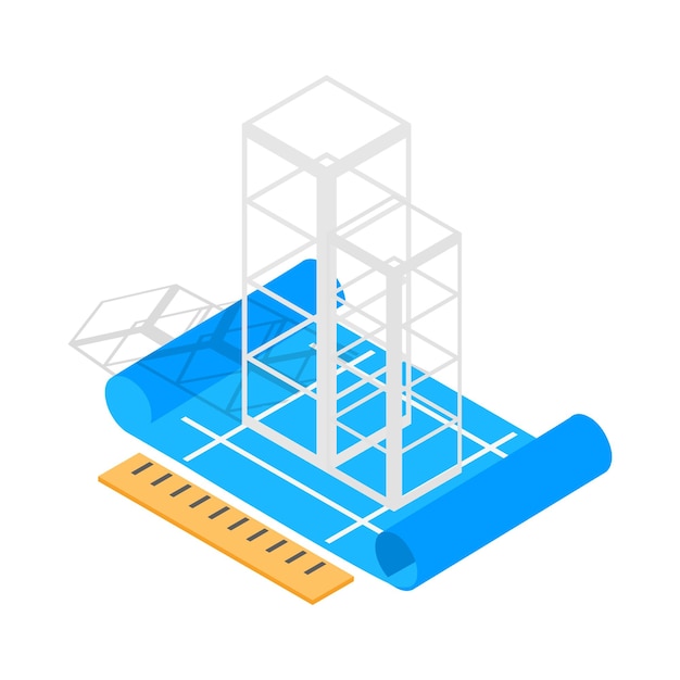 Building construction plan icon in isometric 3d style on a white background