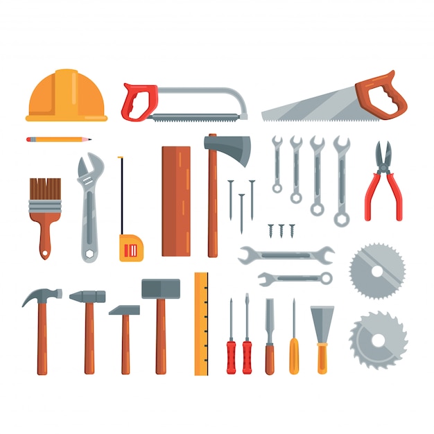 Vector building construction repair tools illustration set