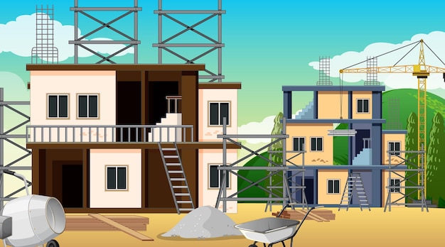 Vector building construction site scene