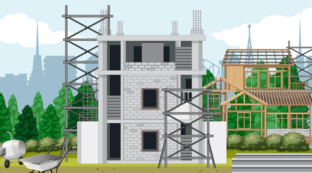 벡터 건물 건설 현장 장면