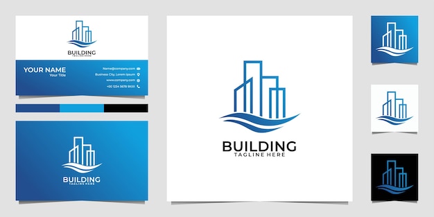 building contruction real estate line art logo  and business card