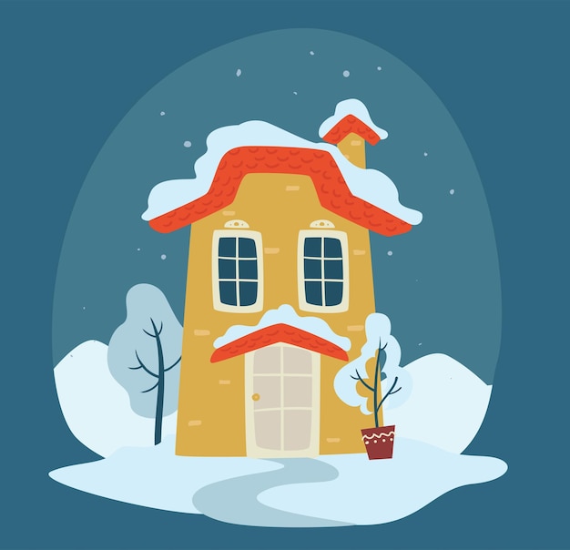 Building covered with snow winter season vector