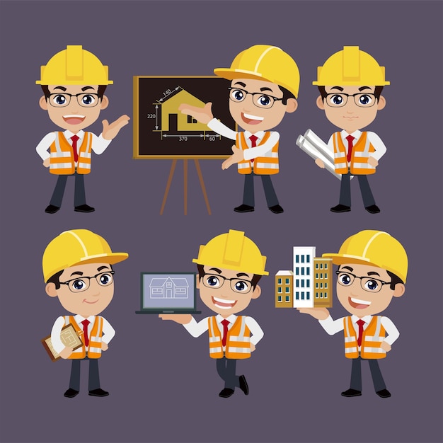 Building engineer with different poses