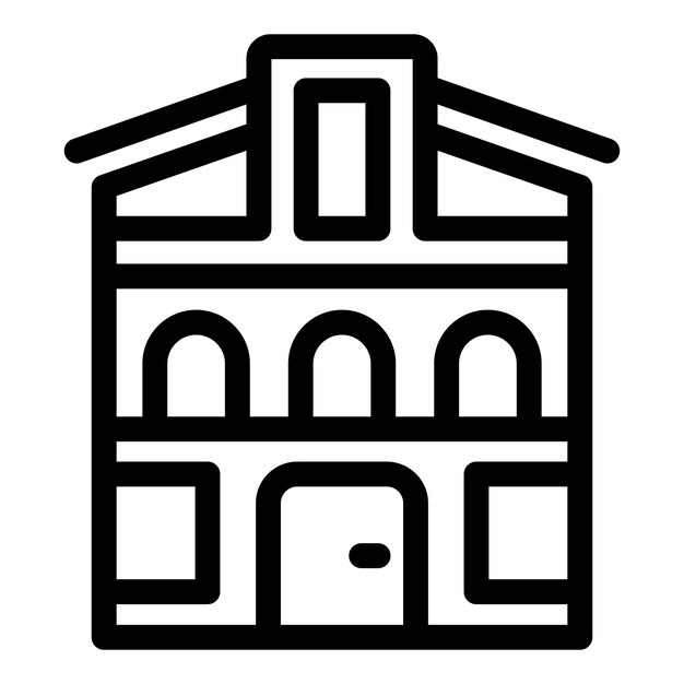 弧形の窓とドアのアイコンを持つ建物の正面