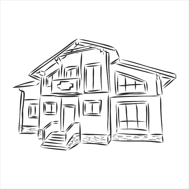 Disegno a mano di costruzione, illustrazione di schizzo di vettore di casa, architettura