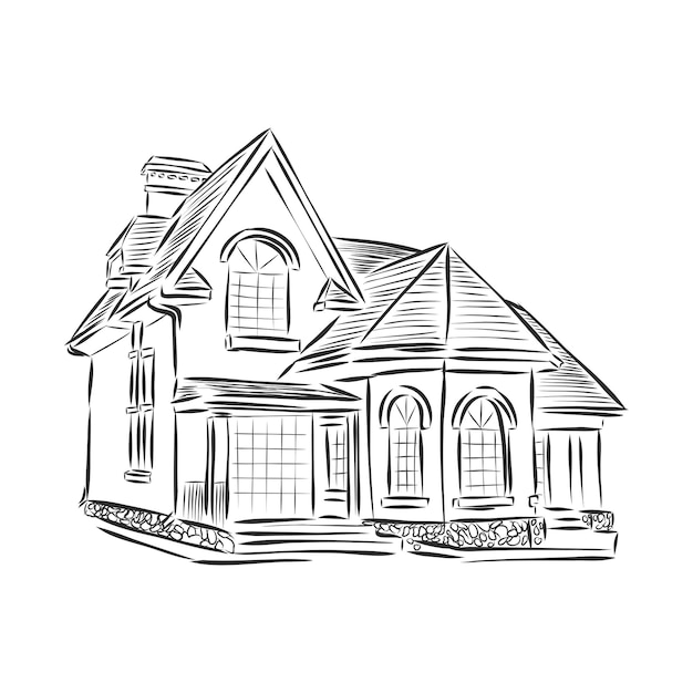 Building hand drawing, house vector sketch illustration, architecture