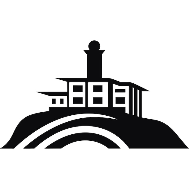 Vector building on a hill logo black and white vector illustration