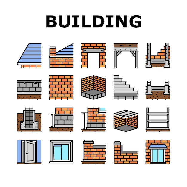 Building house structure icons set vector
