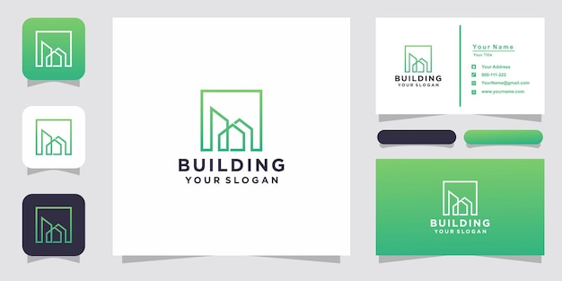 Building inspirational with line art style logo and business card