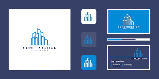 Building inspirational with line art style Premium  logo and business card