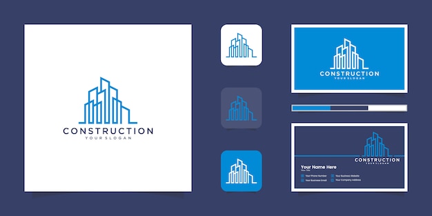 ラインアートスタイルのプレミアムロゴと名刺で刺激的な建物
