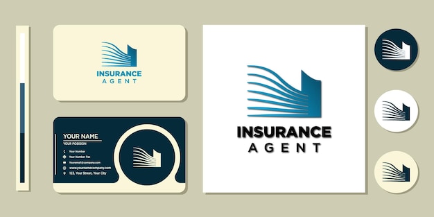 Building, insurance agent logo icon and business card design template inspiration