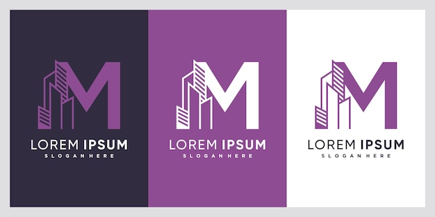 Building and latter M logo design with creative concept