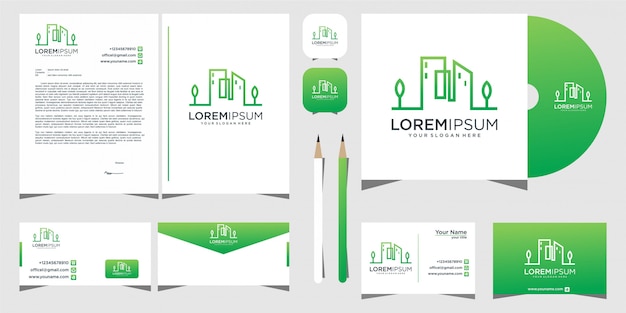 building leaf logo design stationery template