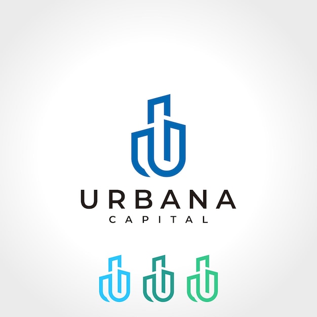 Progettazione del logo di vettore della lettera u della costruzione. lettera iniziale minimalista. icona urbana, torre della città, proprietà