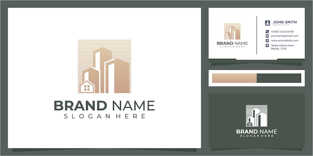 Building line logo design concept with business card icon. building logo, line logo