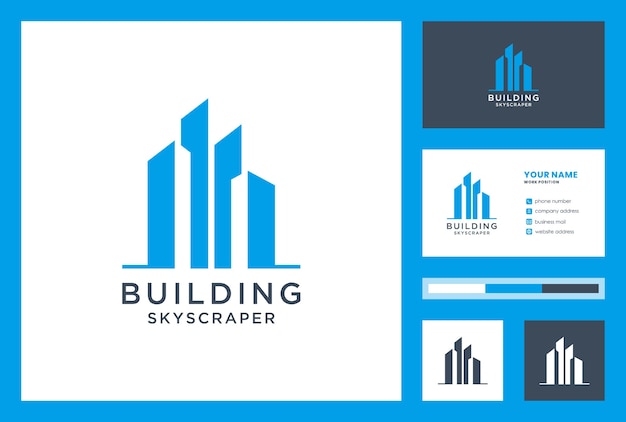 Building logo design inspiration with business card. skyscraper.