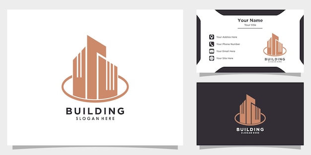 Building logo design vector with element icon and business card template