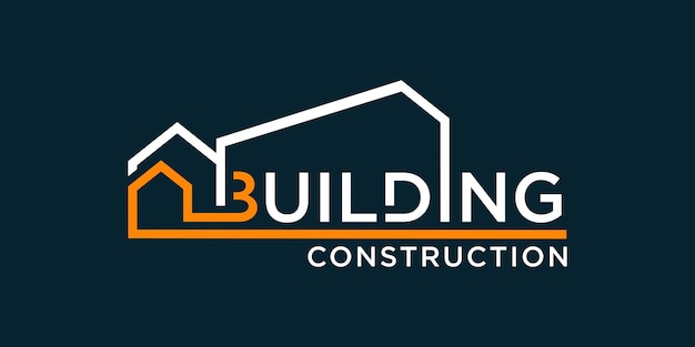 建設ユニークなコンセプトを備えた建物のロゴデザイン Premiumベクター
