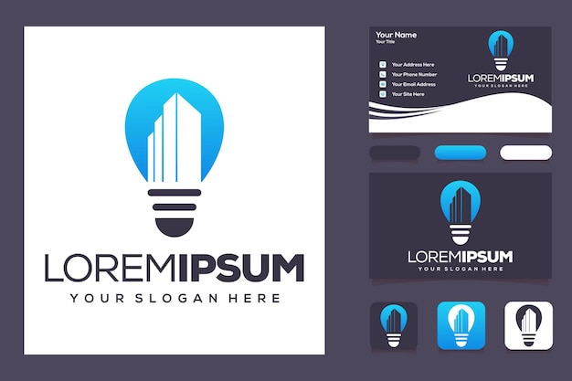 Building logo design with ligh tbulb concept and business card template