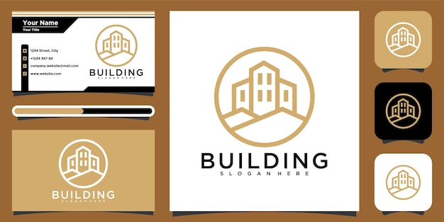 Vector building logo design with line art style. city building abstract for logo design inspiration and business card design