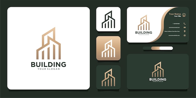 Building logo design with line and business card