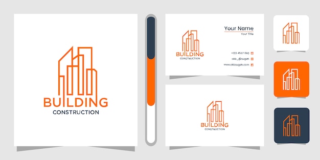 Building logo design with line concept. city building abstract for logo design inspiration. logo design and business card