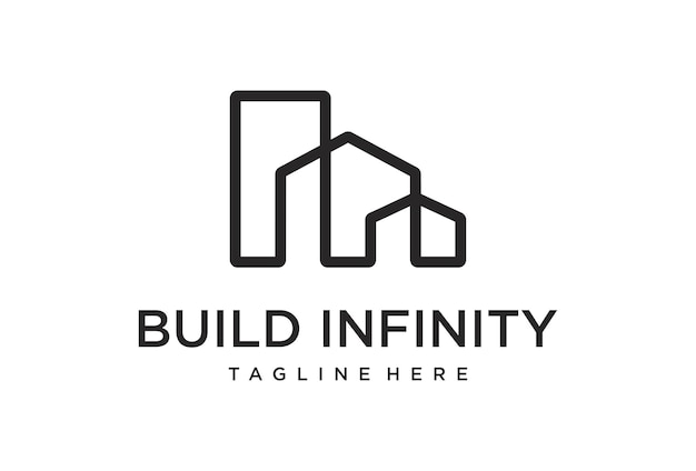 Building Logo Vector Design Template. infinity building with line art logo design