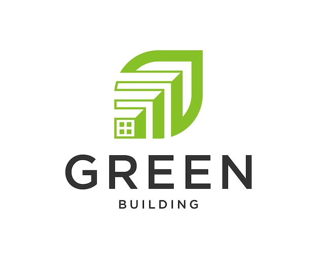 Building logo with eco city symbol in green color design template