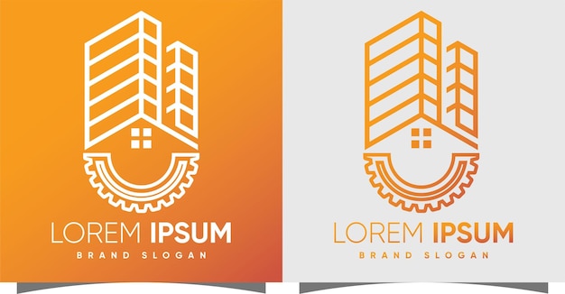 Building logo with gear construction creative modern syle premium vector