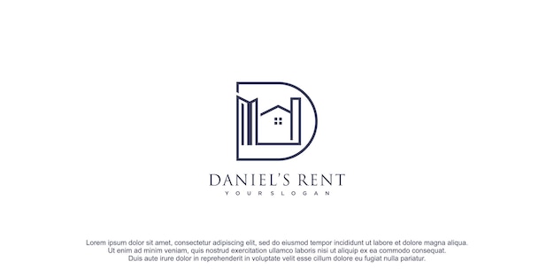 家賃ビジネス アイコン ベクトル イラストの頭文字 D コンセプト デザイン ライン アートと建物のロゴ