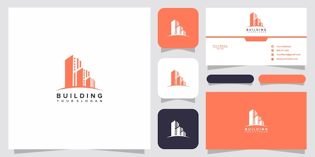 Building logo with line art style. city building abstract for logo design inspiration and business card design