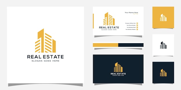 Building logo with line art style. city building abstract for logo design inspiration and business card design