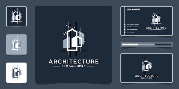 Building logo with unique line art style and business card