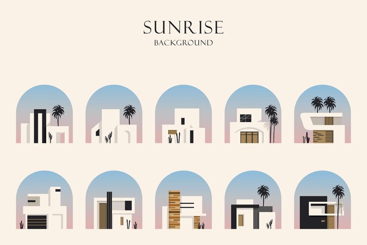 Vector building minimalist architecture illustration set