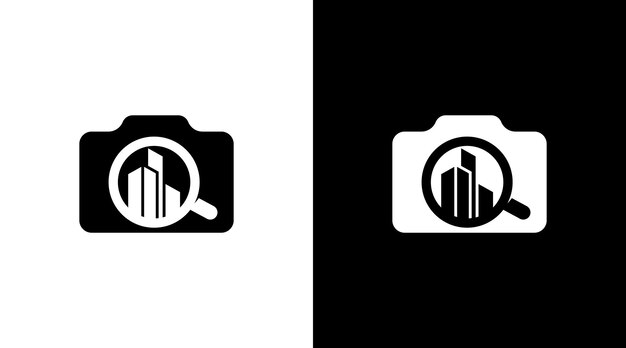 Edificio fotografia logo monogramma fotocamera icona bianco e nero stile illustrazione disegni modelli